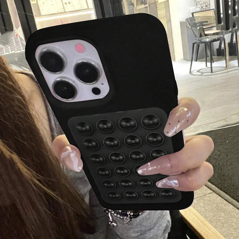 iPhone 17 Pro Max Case with Suction Cup Stand Litchi Leather Tidesmit