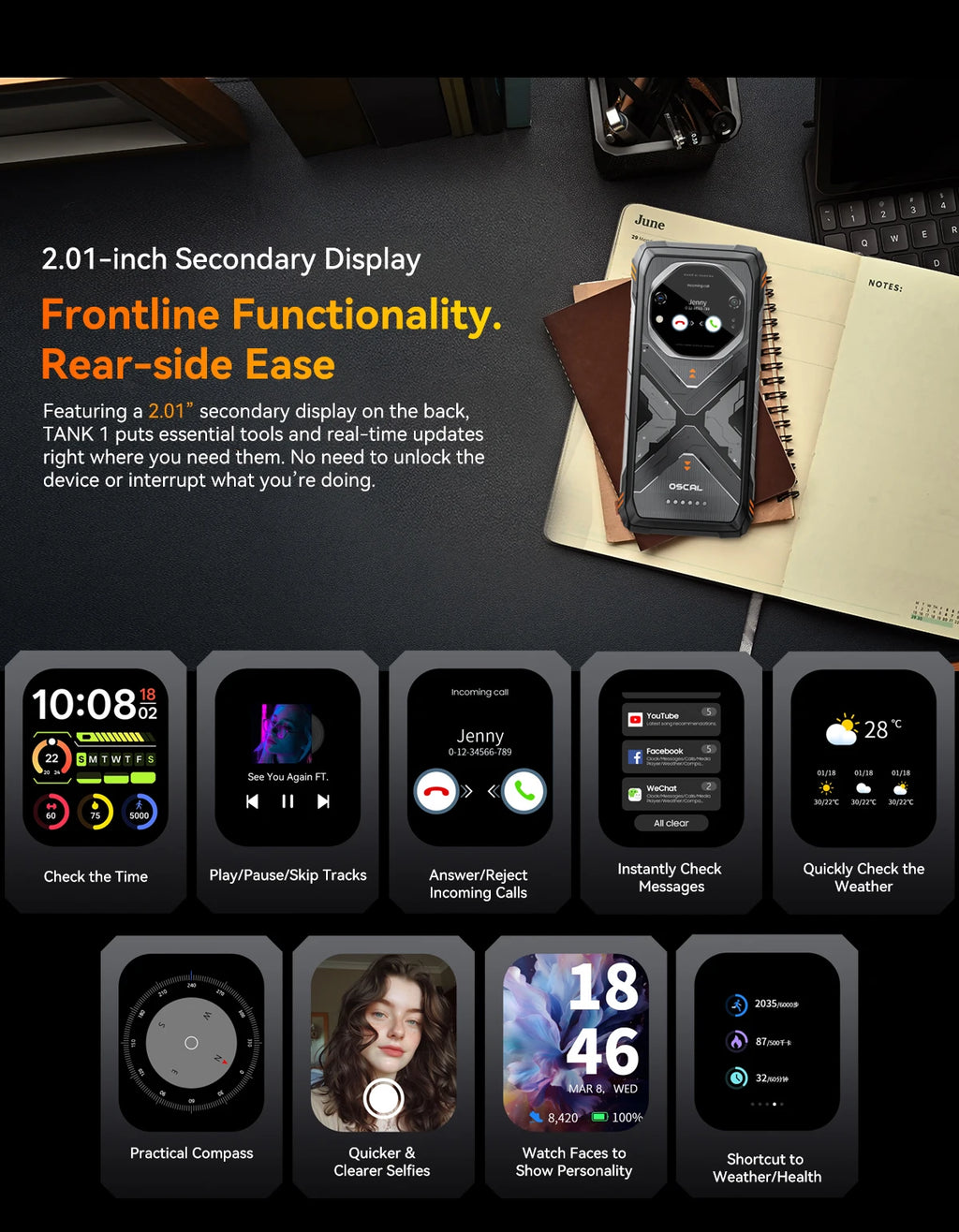 Blackview OSCAL TANK 1 Rugged Smartphon 5G 6.78" FHD+Display Cell Phone16GB+512GB 20000mAh 64MP Telephone Portabl Android 15 NFC