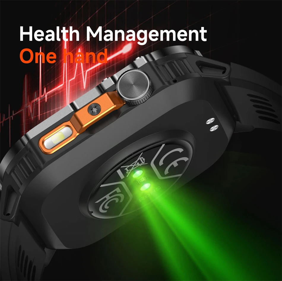 New Military Grade 1200mAh Battery Smartwatch Men 5ATM Waterproof Sports Tracker Flashlight Heart Rate AMOLED Screen Smart Watch