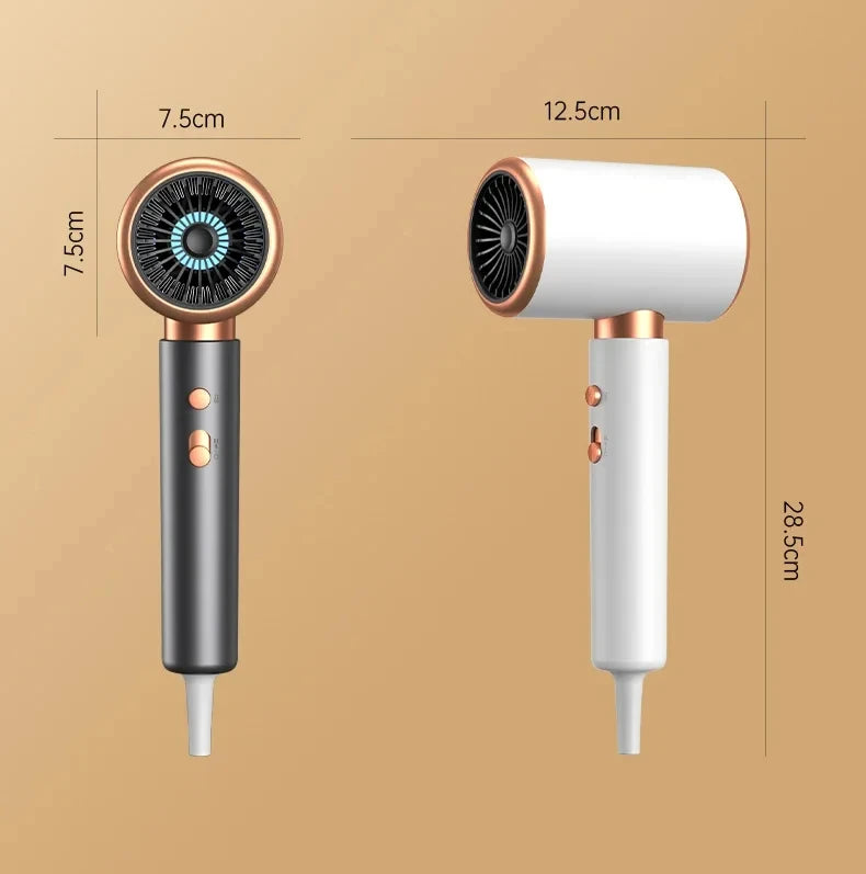 White and grey 2000W professional ionic hair dryer with rose gold accents and adjustable 5th gear speed settings.