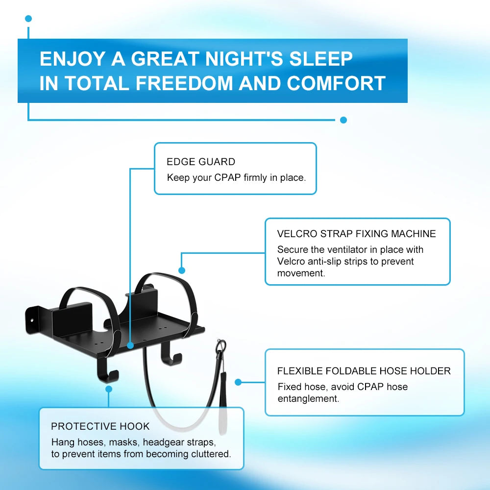 CPAP Wall Mount Shelf Compatible with S10/S11 Bedside Organizer with Adjustable Angle CPAP Hose Holder & Hook for CPAP Mask Tube