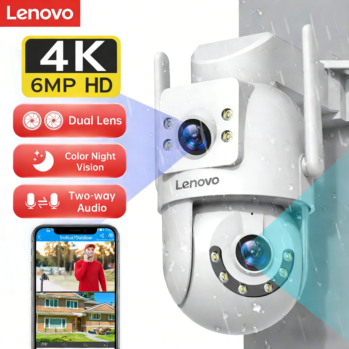 Lenovo 4K PTZ IP Camera Outdoor HD Dual Lens Dual Screen AI Auto Tracking 5G Wifi IP Camera CCTV Audio Video Surveillance