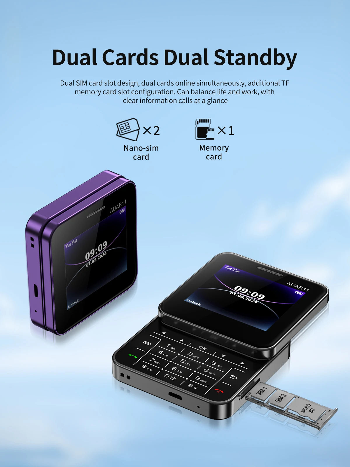 Low Price Sale SERVO AUAR11 2G GSM Rotate Screen Dual SIM Speed Dial Magic Voice Flashlight 2.4" Side Slider Square Cellphones