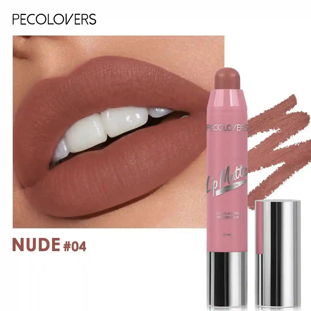 Velvet matte lipstick in Nude #04, a long-lasting, waterproof, non-stick apricot lip tint with smooth, creamy texture.