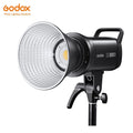 SL100D LED video light with a silver reflector bowl, mounted on a stand for photography and videography.