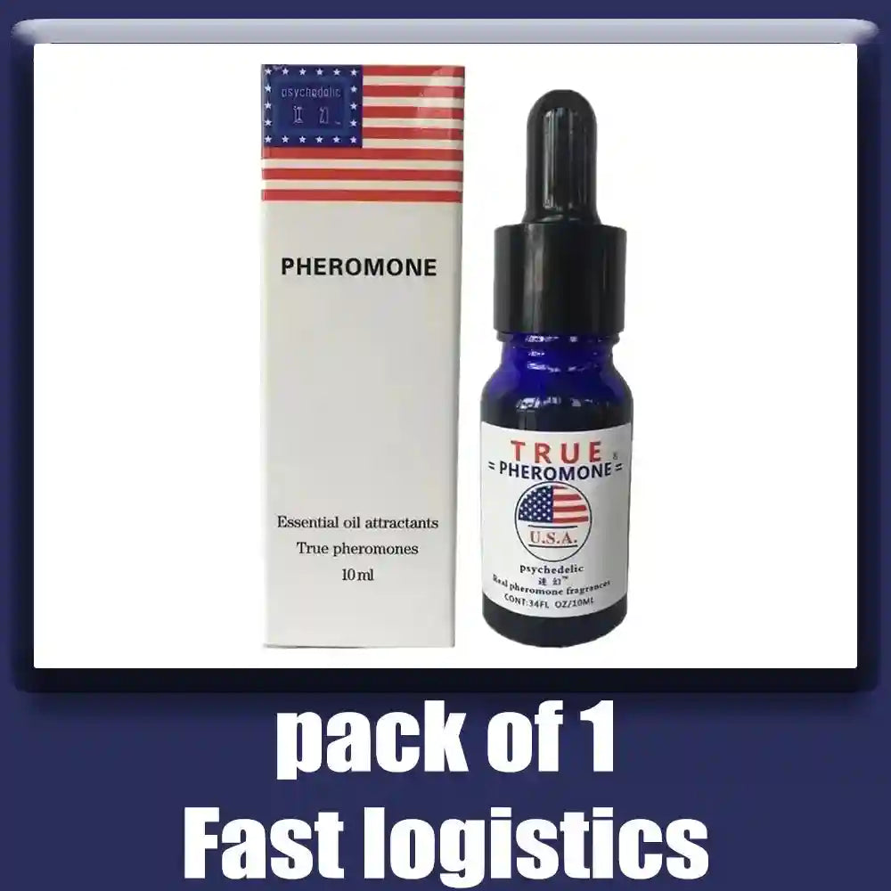 True Pheromone men’s fragrance oil, 10ml blue glass dropper bottle, USA brand long-lasting scent for attracting women.