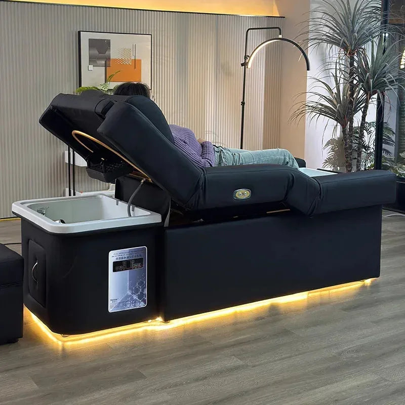 Massage Shampoo Bed with Foot Spa - Professional Black Spa Chair Massage Chairs Tidesmit