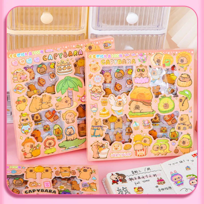 Capybara Cartoon Sticker Pack (100 Designs) | Removable Waterproof Decals for DIY Crafts & Home Decor