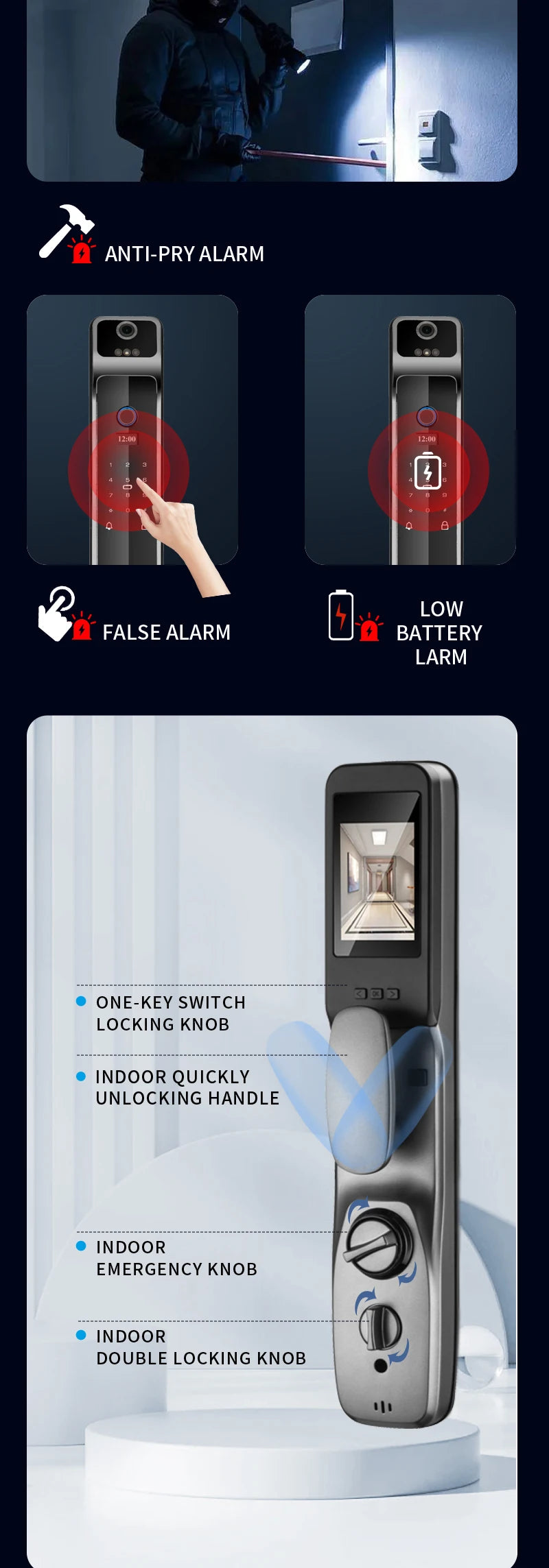 Tuya Smart 3D Face Door Lock Security Face & Camera Monitor Intelligent Fingerprint Password Biometric Electronic Key Unlock