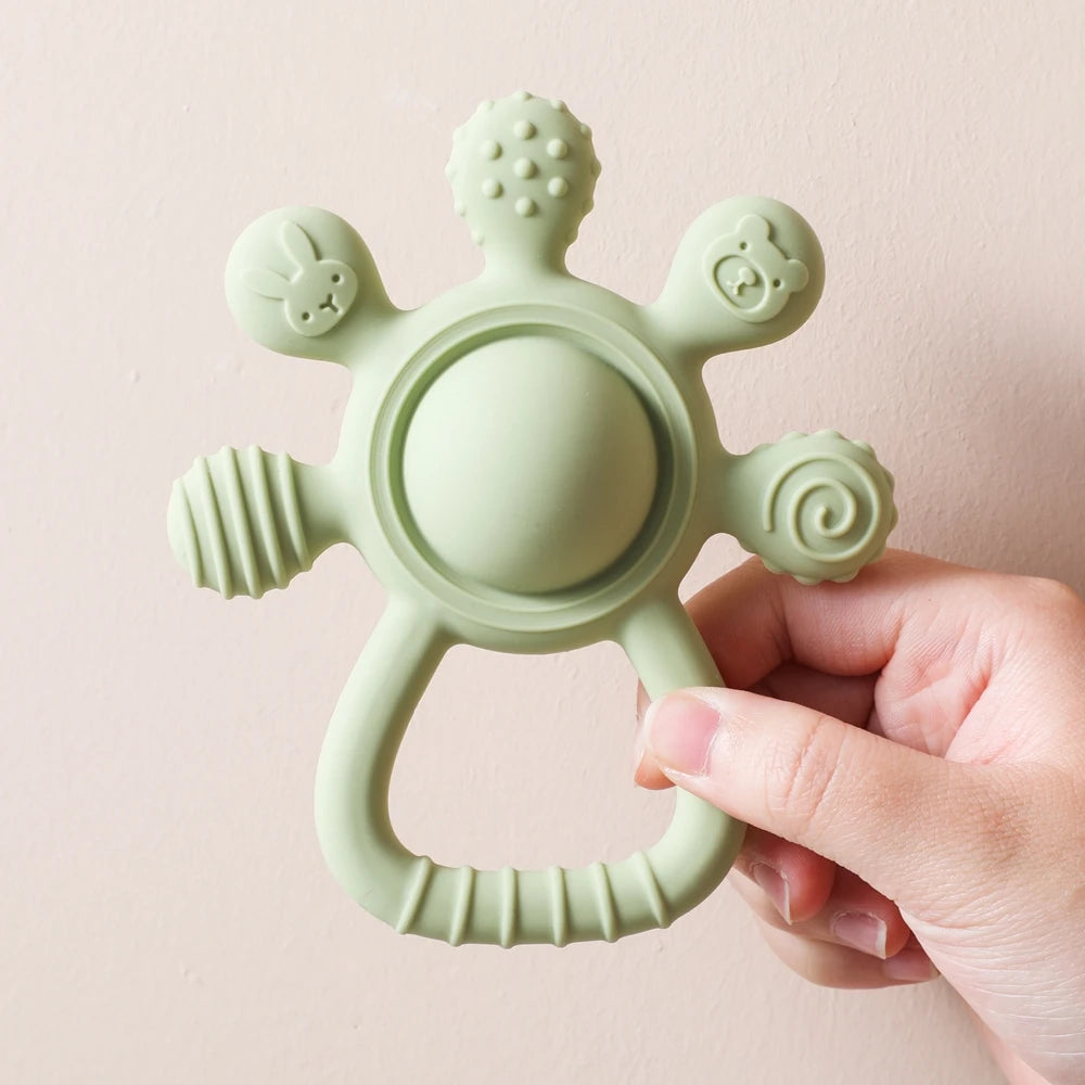 Baby Rattle Silicone Teether Food Grade Teething Rattle Baby 0-12 Toys Sensory Toys for Toddlers Silicone Hand Bell Silicone Toy