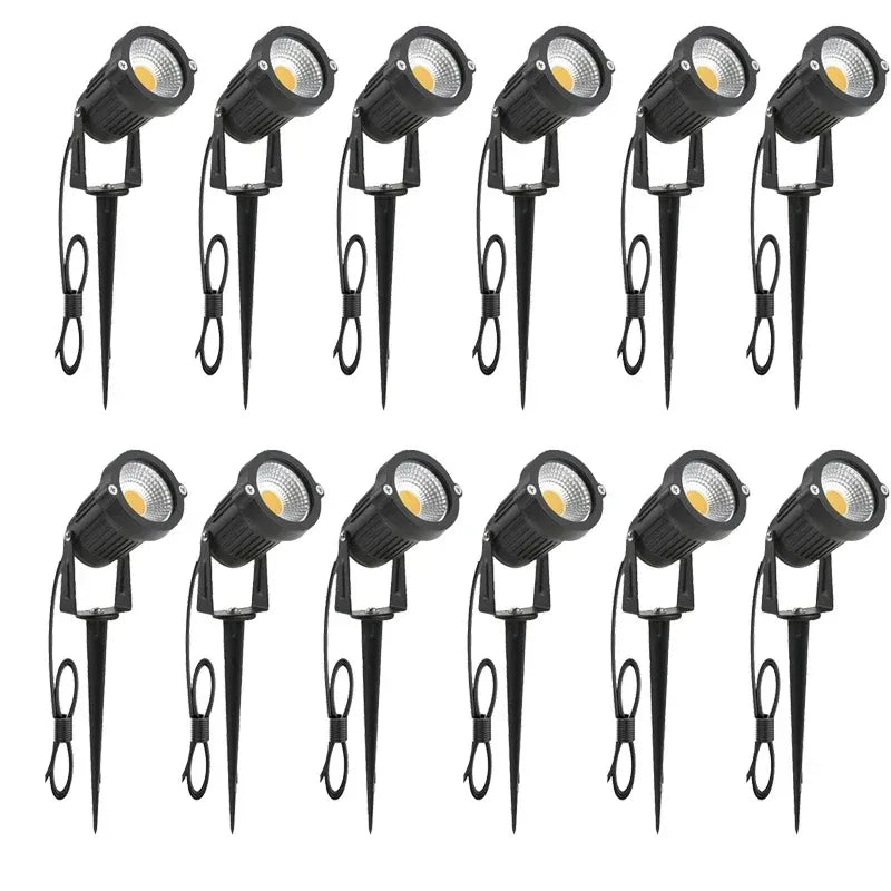 Outdoor LED landscape spike spot light, black round head with cable and ground stake