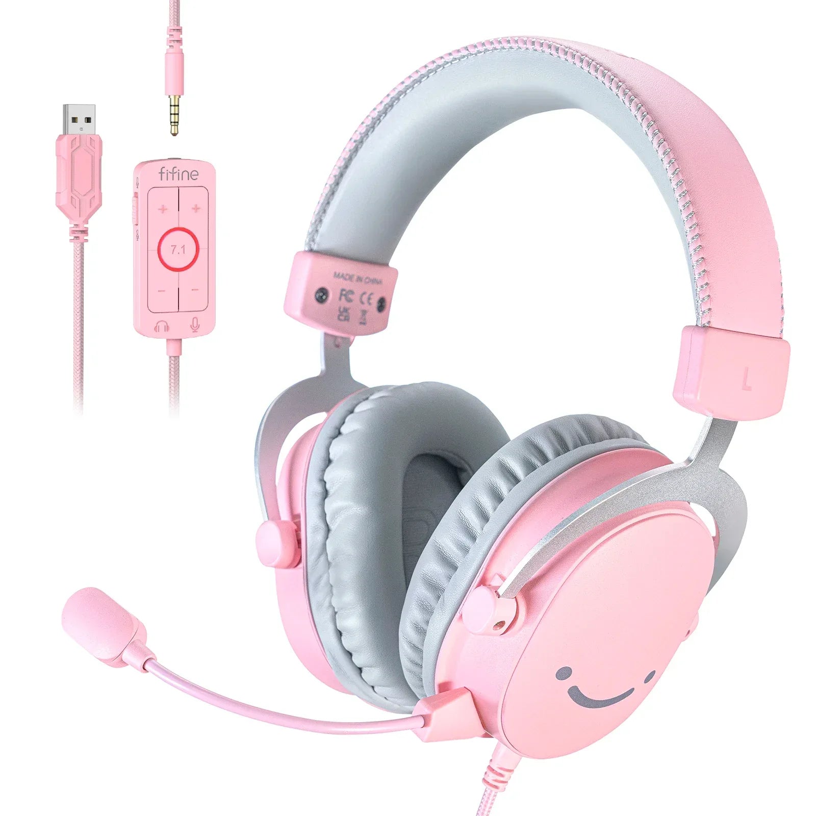 USB Gaming Headset 7.1 Surround Sound - Over-Ear Wired Audio by Tidesmit Pink Tidesmit