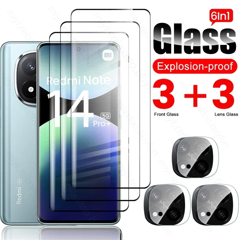 Redmi Note 14 Pro Plus 9D Curved Tempered Glass Screen Protector 6In1 3Front 3Lens Tidesmit