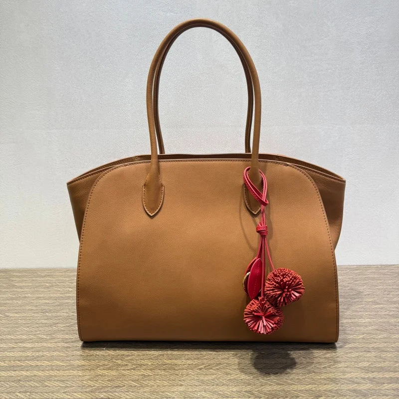 2026 high-quality genuine leather Marlo 12 inch 14 inch saddle leather tote bag, women's shoulder bag, high-end leather texture,