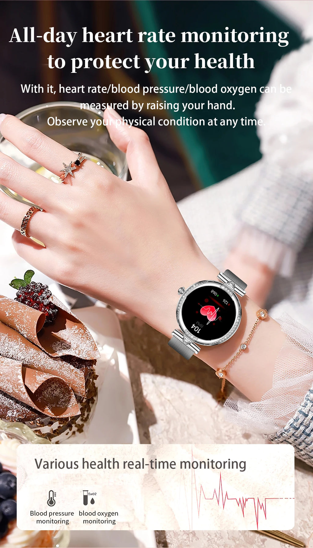 LIGE New Women Watch 1.19" 390*390 AMOLED Display Heart Rate Blood Oxygen Monitoring Bluetooth Call Fashion Diamond Smartwatch