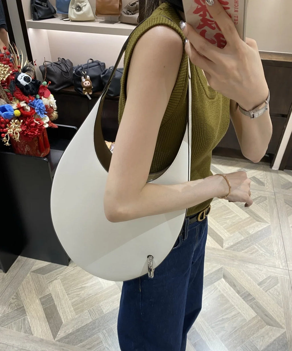2025 summer new large crescent pipa bag imported top layer cowhide armpit bag single shoulder crossbody bag