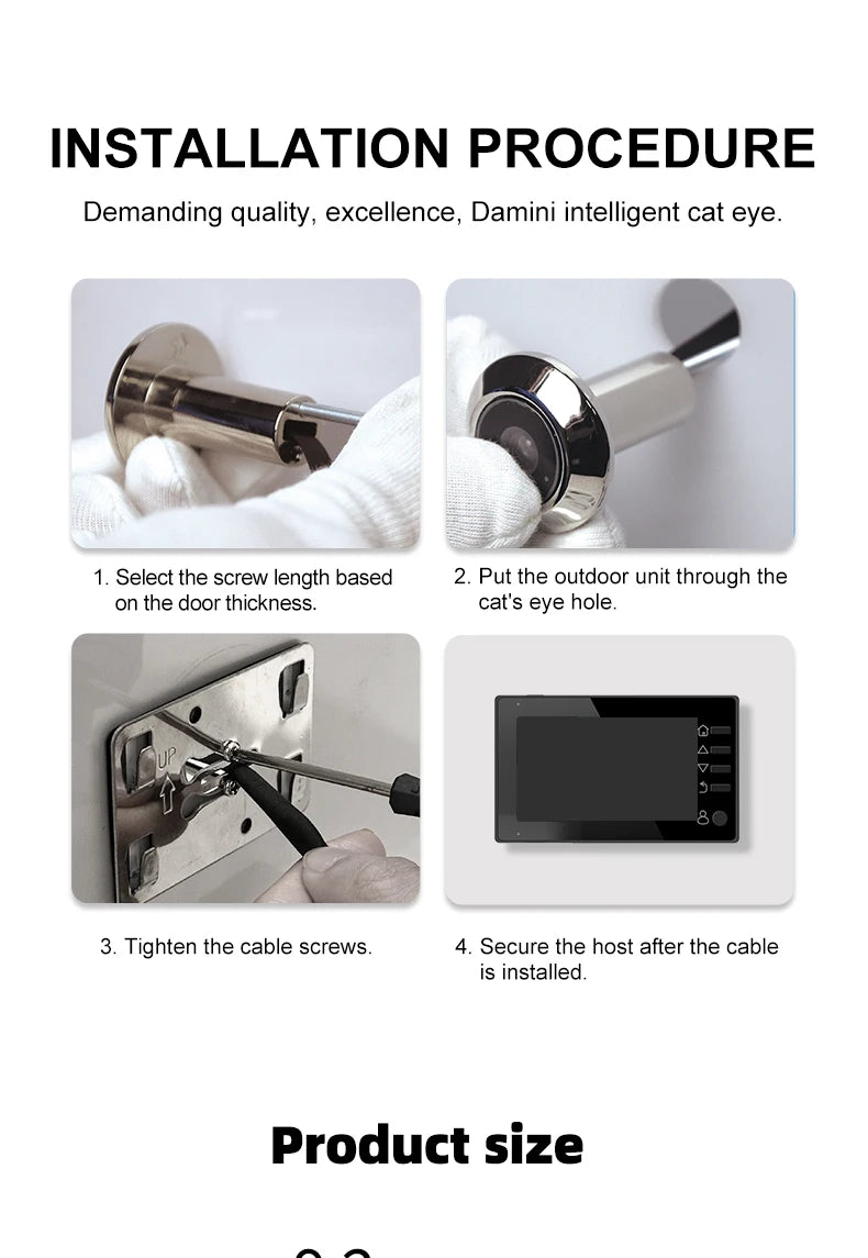 Danmini Visual Doorbell Peephole 4.3'' LCD HD Display Digital Door Viewer 1 Million Pixel 120° Camera Security Cat Eye Door Bell