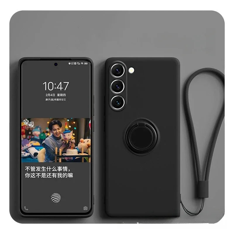 Magnetic Silicone Phone Case for Galaxy S25 with Ring Stand Black Tidesmit