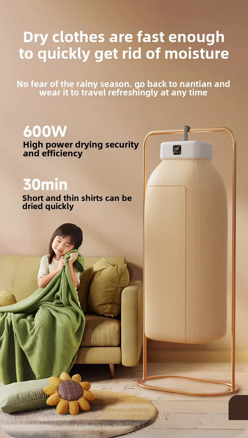 Tidesmit portable mini clothes dryer showing foldable 360-degree hot air drying system for underwear and socks