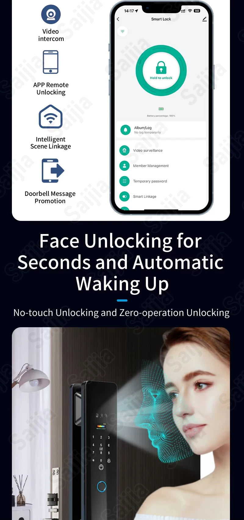 2026 Tuya Palm Smart Door Lock Rfid IC Card Wifi Camera Video Call Security Door Lock Front Door Electric Fingerprint Lock