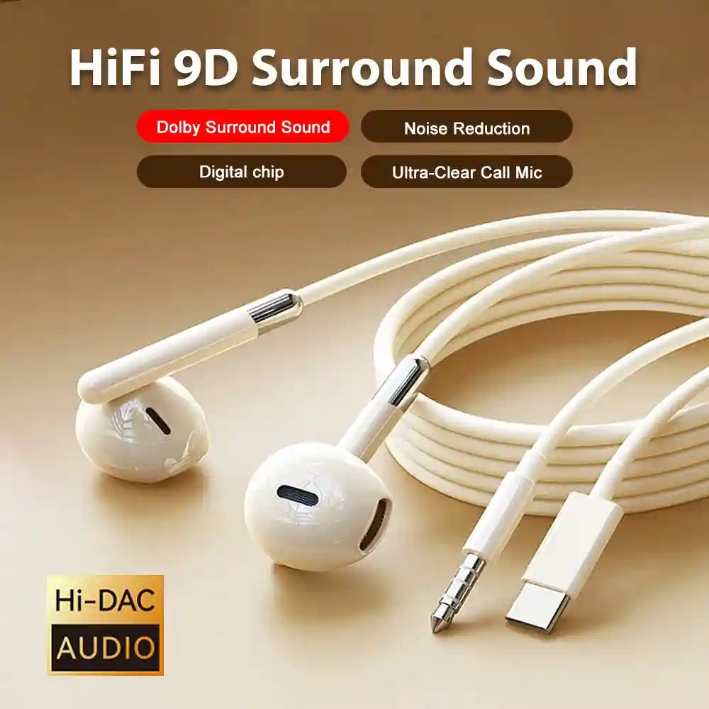 USB C Wired Headphones | HiFi Stereo Sound for Galaxy and iPhone Tidesmit