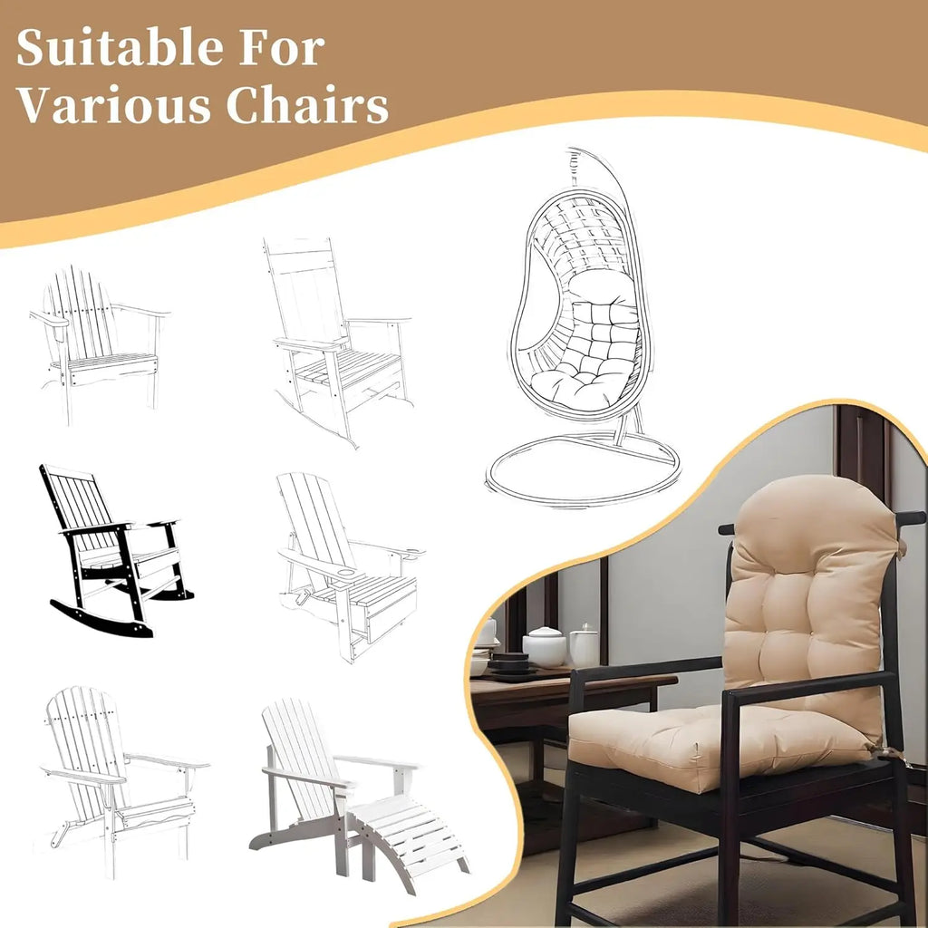 Rocking Chair Cushions, Indoor Outdoor Chair Cushion, Waterproof Fade Resistant High Back Patio Chair Pad with Non Slip Tufted