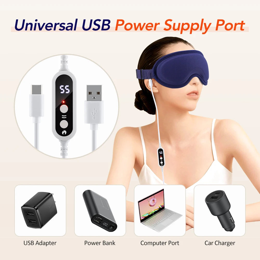 Electric Steam Eye Mask with 3D Vibration Massage and Heat Therapy Relaxation Treatment Tidesmit