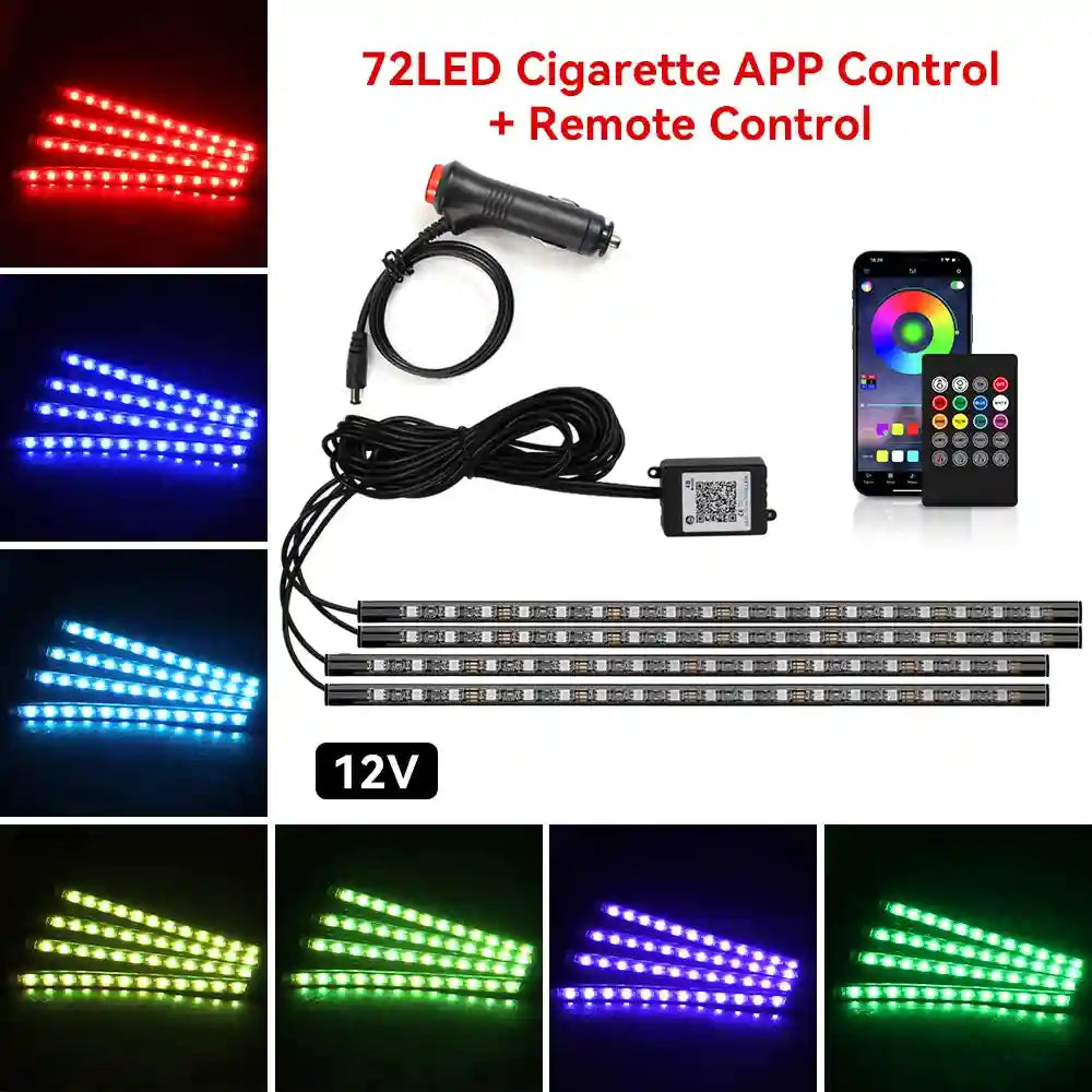 Tidesmit Car Interior LED Ambient Lights - App Controlled RGB USB Lighting 72LED Remote APP Cig Tidesmit