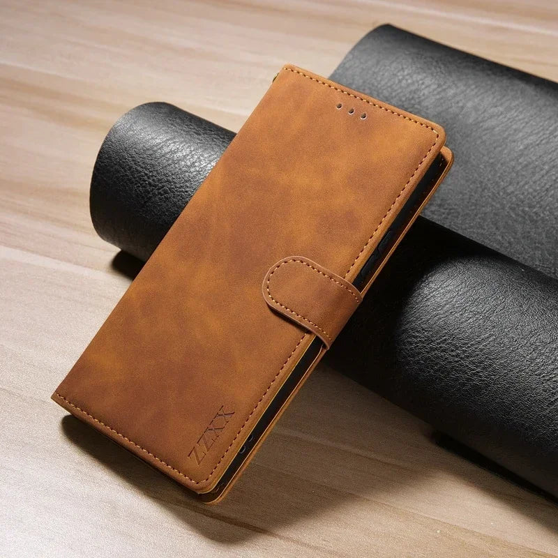 Redmi Note Wallet Case - Shock-Absorbing Leather Flip Cover Brown Tidesmit