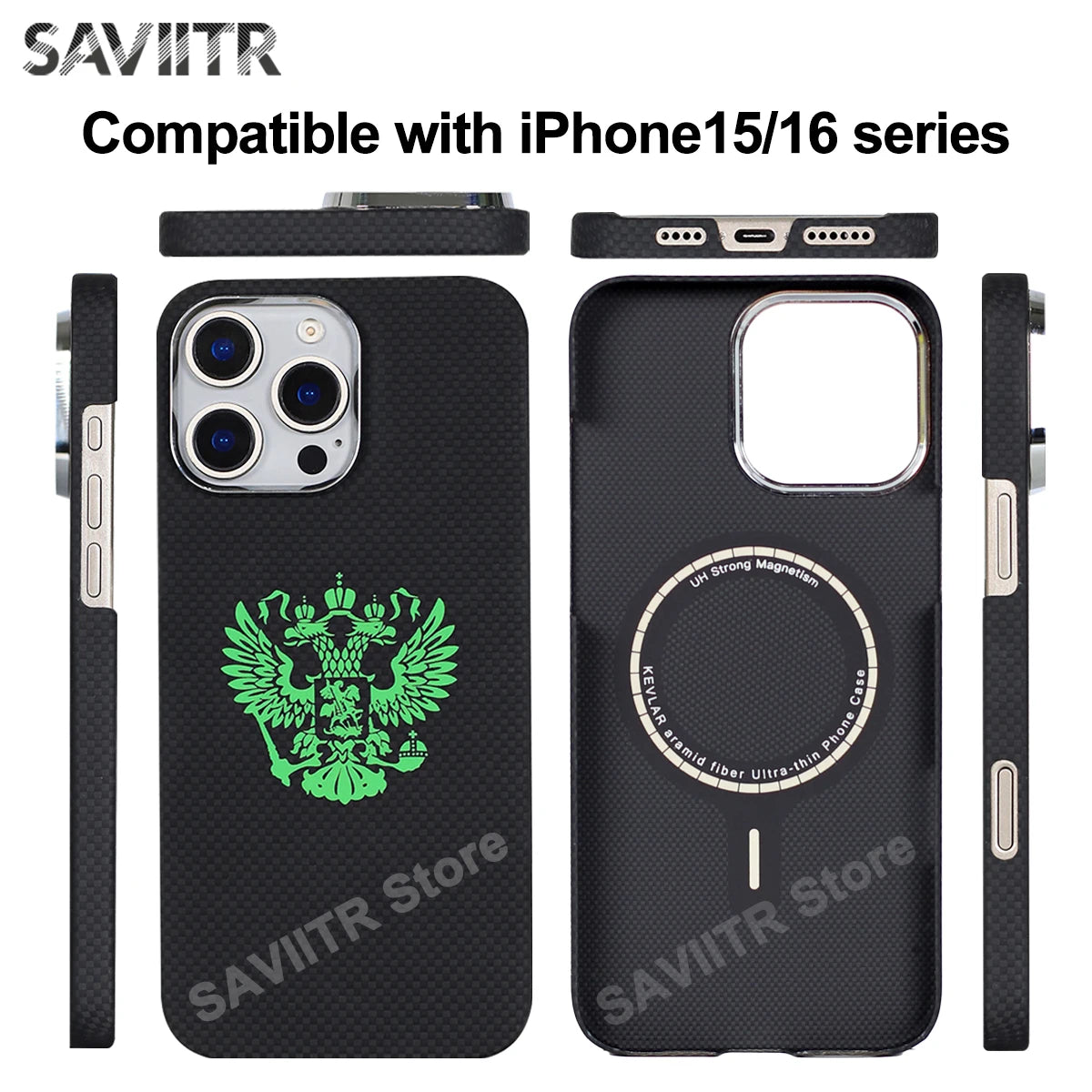 iPhone 16 Pro Max Carbon Fiber Magnetic Case Blue Mag - Slim Drop Protection Black Mag Tidesmit