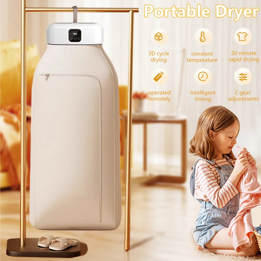 Tidesmit portable electric clothing dryer featuring UV sterilization and remote control in a foldable design
