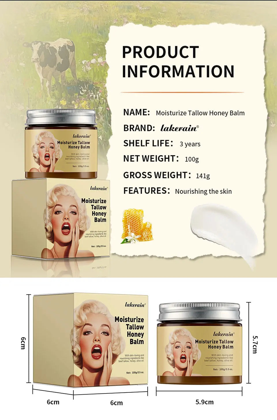 Beef Tallow Face Cream Lasting Moisturizing Soothing Facial Skin Firming Increase Facial Elasticity Nourishing Smooth SkinCare