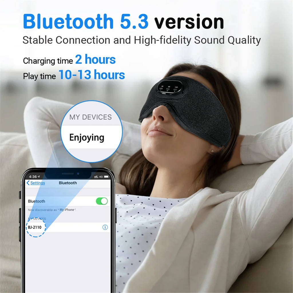 Bluetooth Sleep Mask Headphones - Ergonomic Wireless Audio Sleep Aid Tidesmit