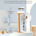 Portable USB rechargeable hot and cold eye misting moisturizer device with white and orange design and eye mask cup.