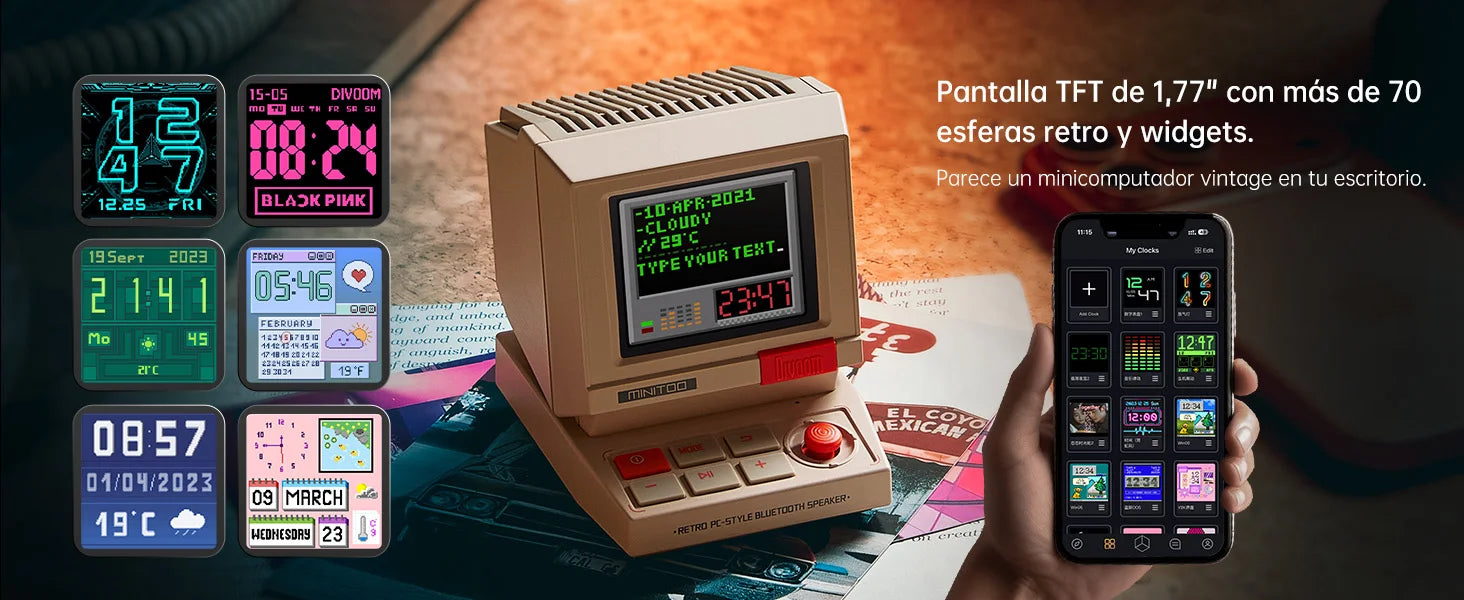 Divoom MiniToo Speaker retro mini PC style pixel alarm clock Bluetooth speaker with white noise, desk decor and creative gift