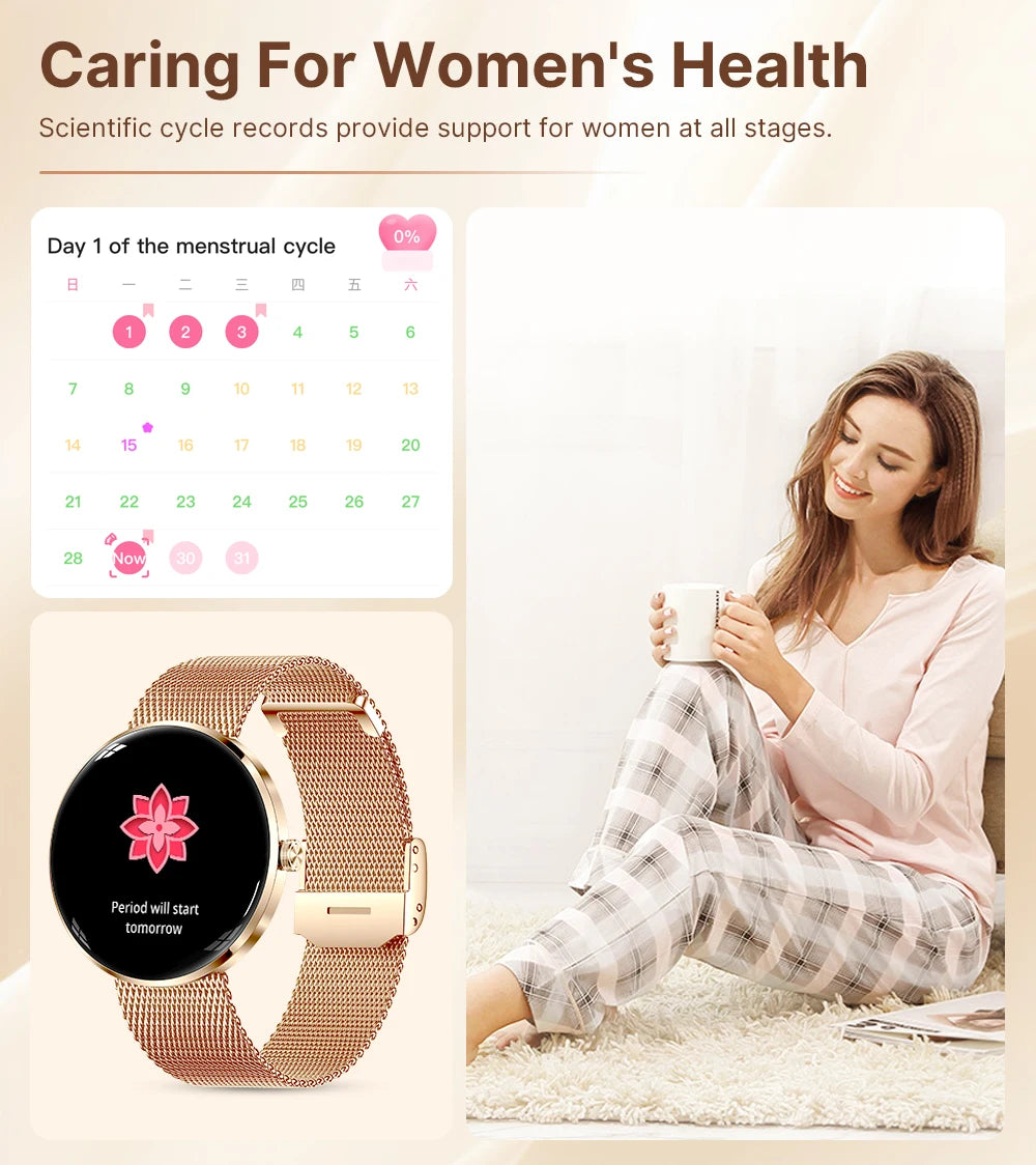 MEVADEN 8.5mm Utra-thin Stainless Steel Smartwatch 1.43 inch AMOLED Screen Women Bluetooth Call Health Monitor Sport Smart Watch