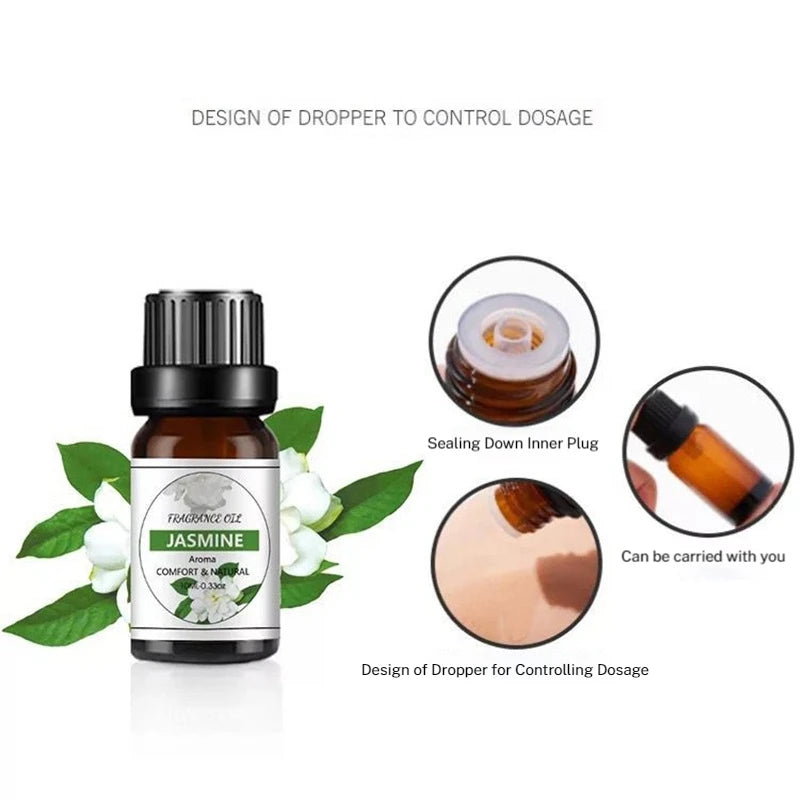 10ML Cherry Strawberry Lavender Jasmine Rose Vanilla Essential Oils for Diffuser, Humidifier, Massage, Candle, Soap Making