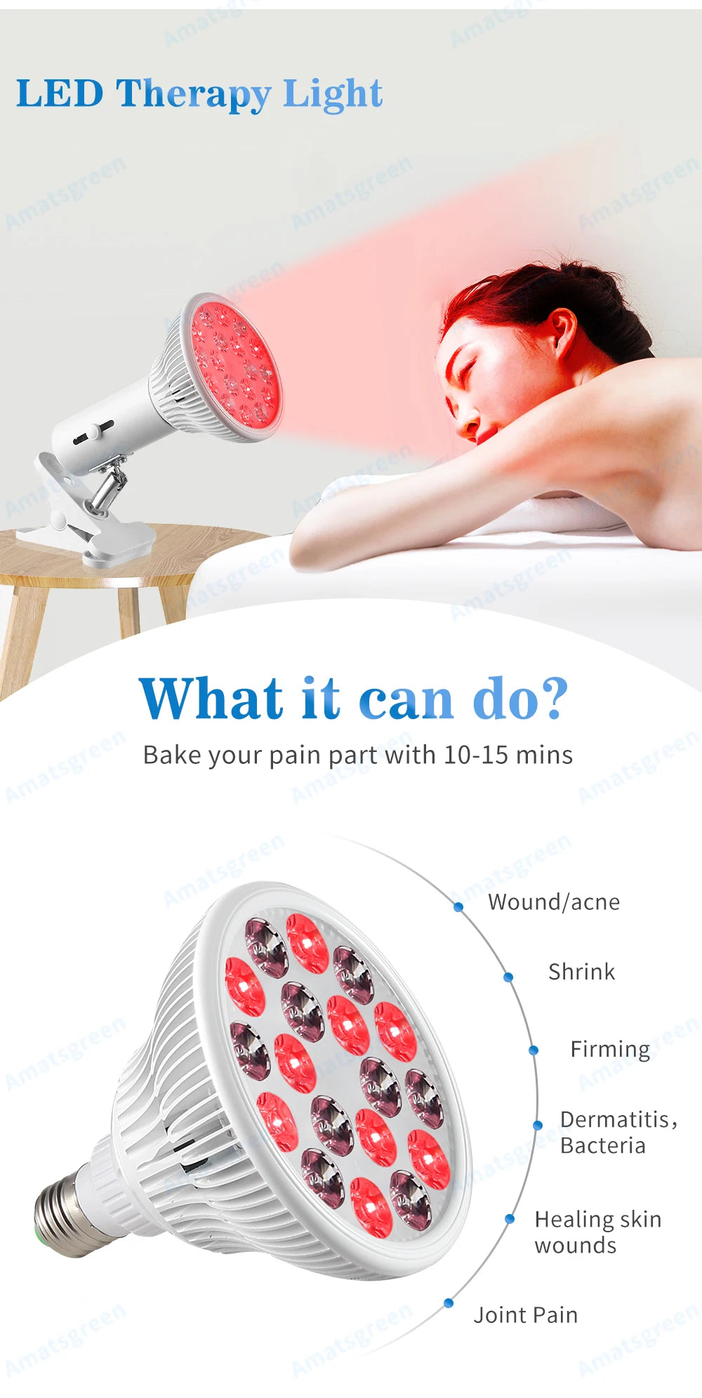 54W Red LED Light Therapy Bulb 630nm 660nm 810nm 830nm 850nm Infrared Light Bulb E27 Red Light