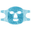 Blue gel bead face mask with cutouts for eyes, nose, and mouth, featuring adjustable elastic side straps.