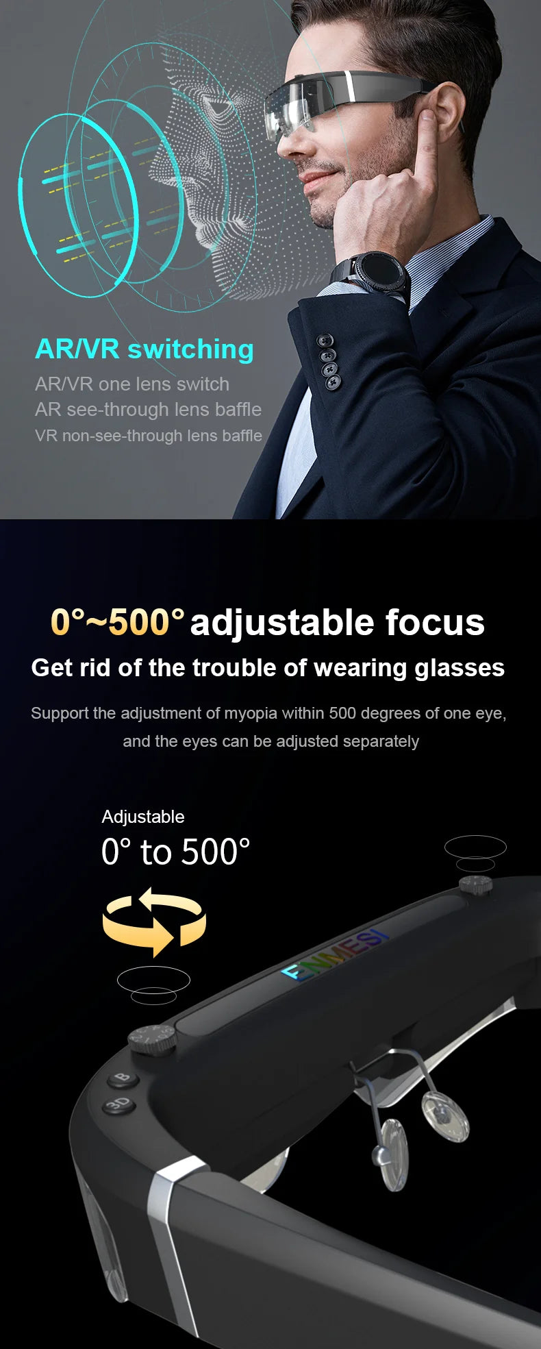 3D Android Smart Glasses VR Headset | 512GB OLED Spatial Display Tidesmit