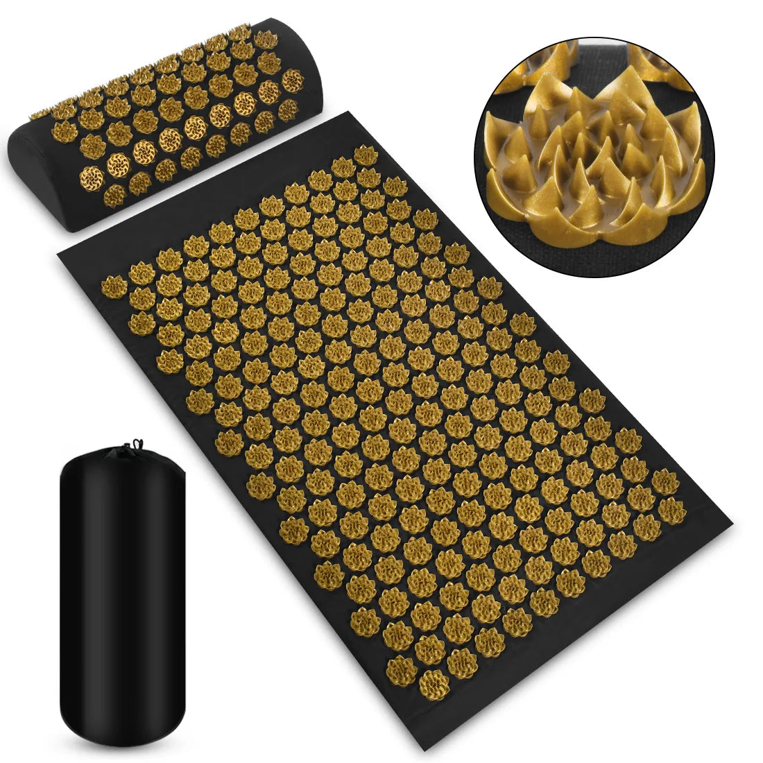 Acupressure Massage Mat for Back Relief – Lotus Spike Cushion Set Back Massage Instrument 3PCS Lotus Gold Tidesmit