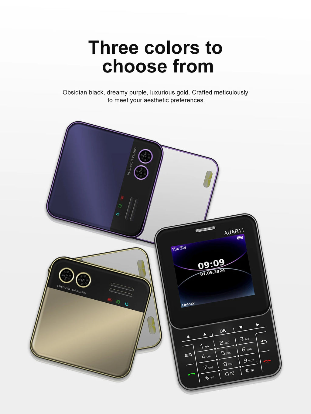 Low Price Sale SERVO AUAR11 2G GSM Rotate Screen Dual SIM Speed Dial Magic Voice Flashlight 2.4" Side Slider Square Cellphones