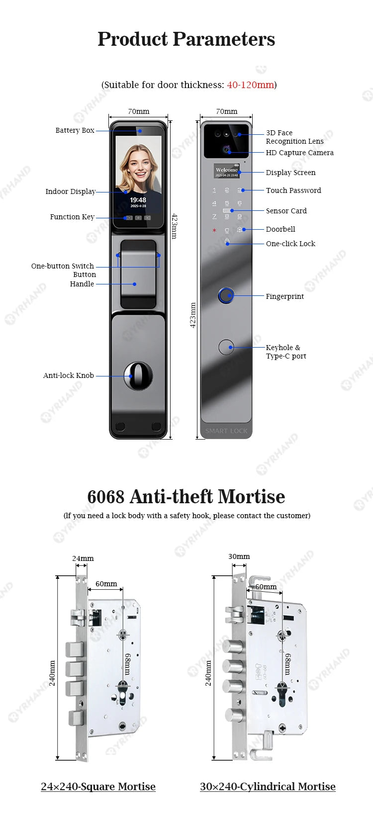 Tuya Smart Door Lock F7｜3D Face Recognition + 2K Camera + Fingerprint｜Works with Google/Alexa/Security Camera
