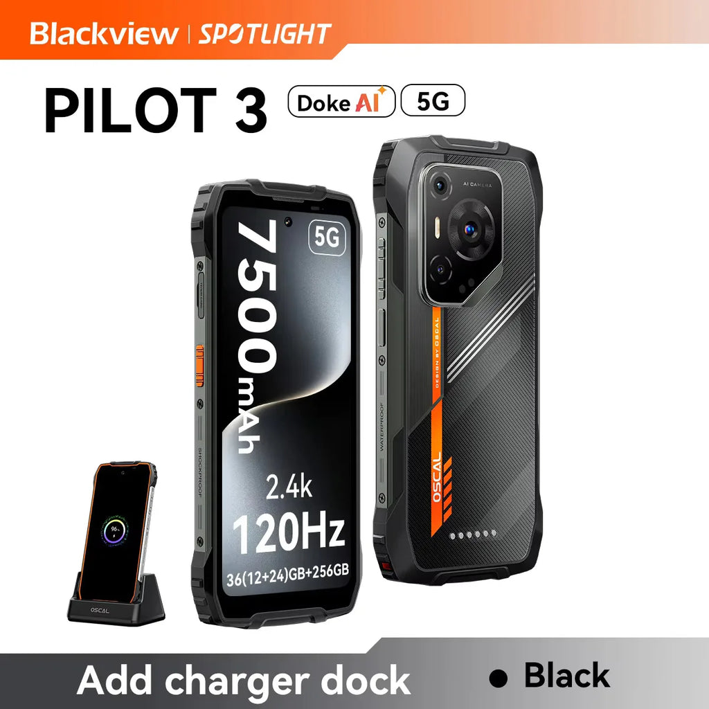 Blackview OSCAL PILOT 3 5G mobile phones AI Rugged Smartphone MTK 6300, 6.78" 2.4K Display 120Hz, 12GB 256GB, 7500Amh Phones