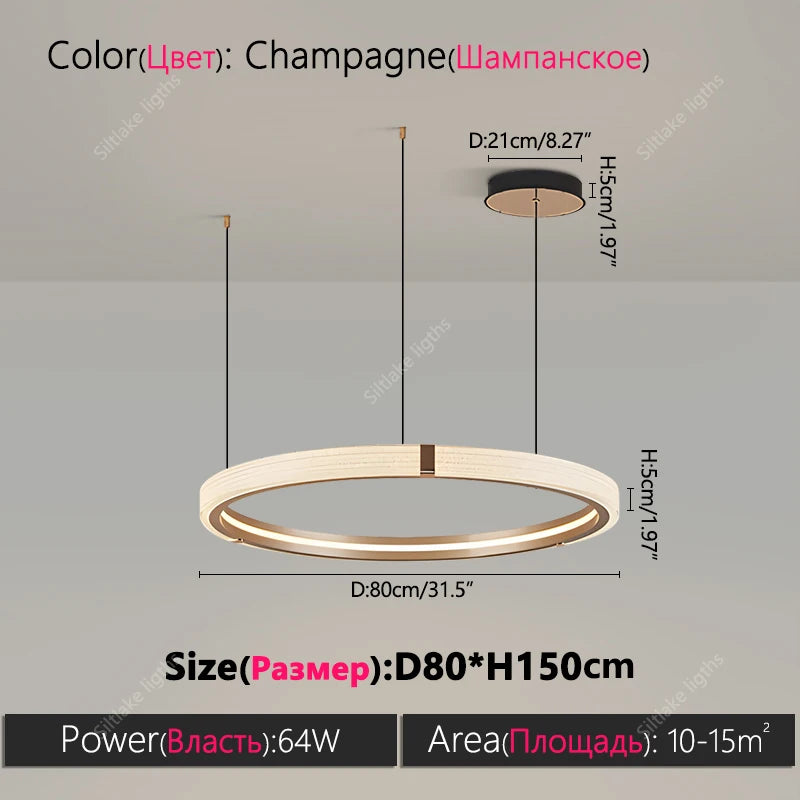 Modern Round LED Ring Light – Adjustable Minimalist Pendant 40-80cm Type A 80cm Tidesmit