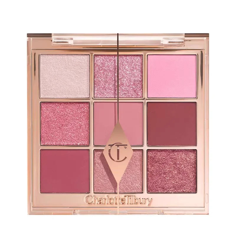Tidesmit 9 color rose pink eyeshadow palette matte and glitter texture swatch for professional face makeup look