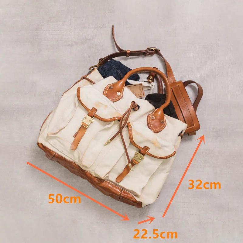 Organizers designers handmade heavy canvas genuine leather men's large-capacity handbags vintage luxury outdoor travel tote bag