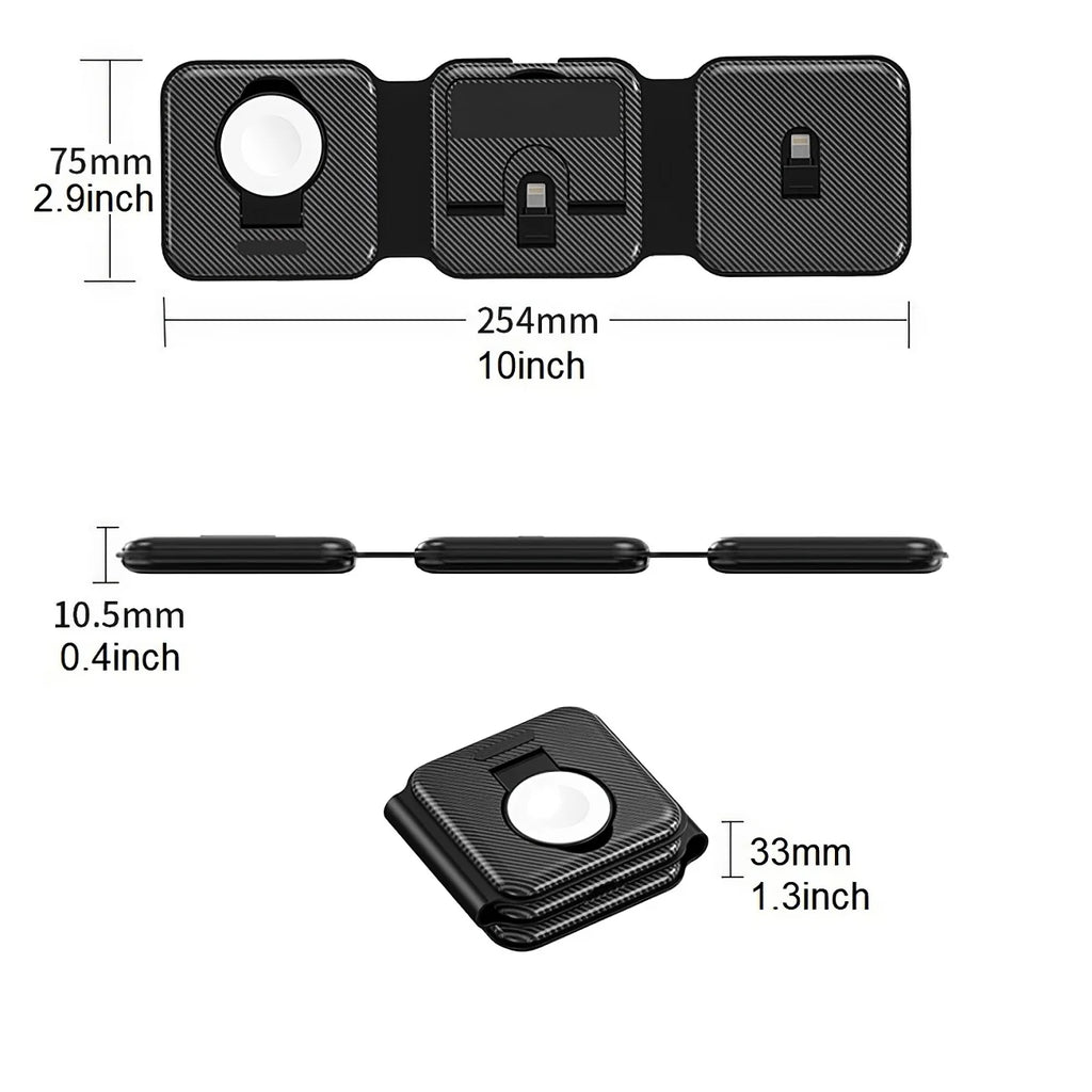 3-in-1 Foldable Wireless Charging Station for iPhone and Apple Watch Tidesmit