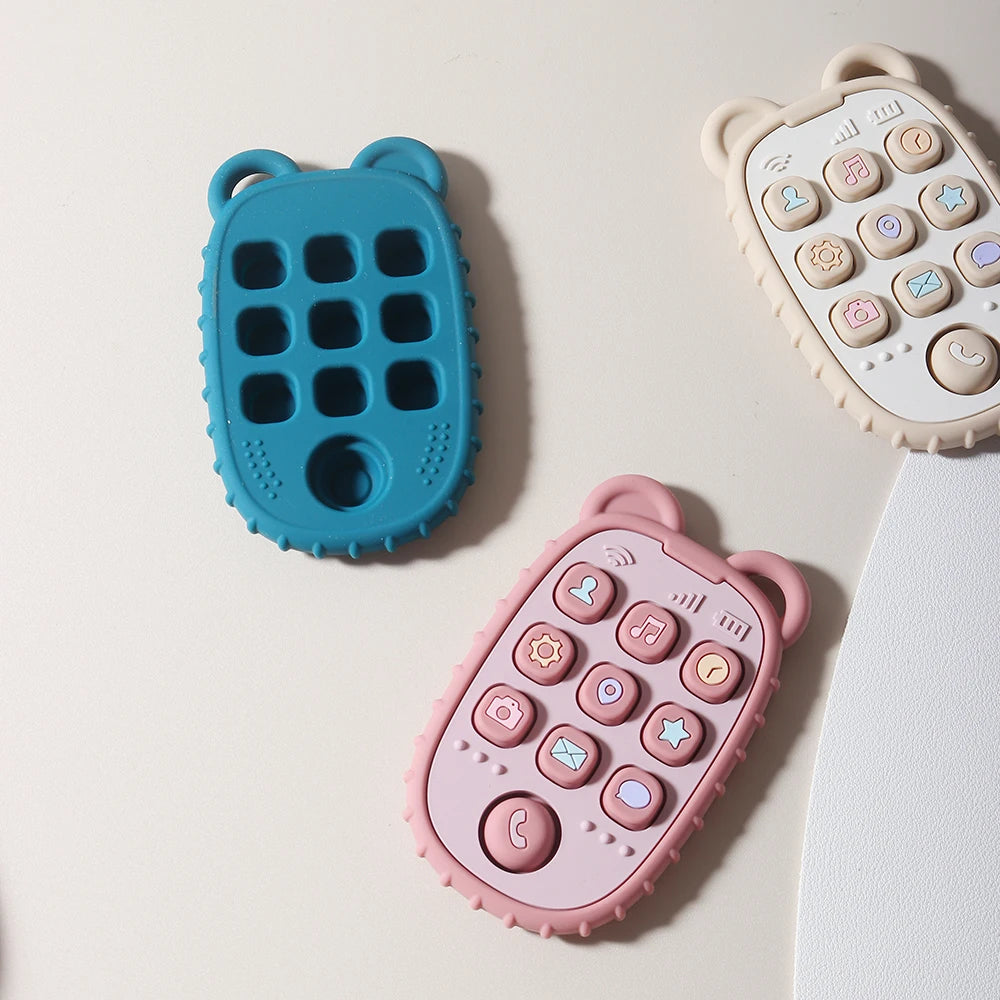 Cute Baby Silicone Mobile Teether Food Grade Safe Teether Cute Cartoon Bear Ease Teeth Pain Toy Teething Gift