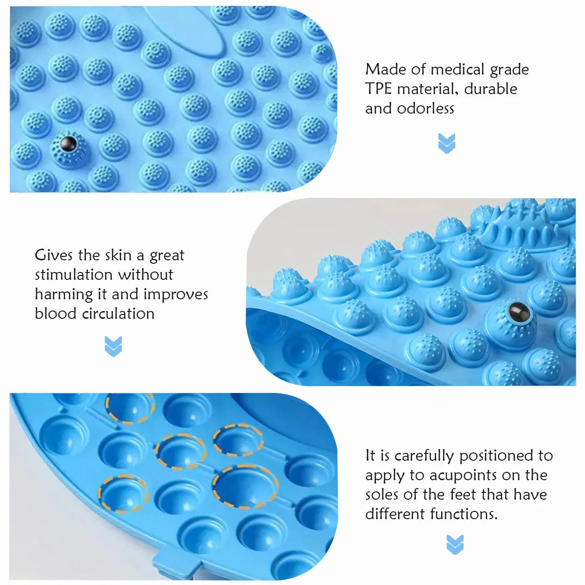 Blue TPE acupressure foot massage pad with raised nodes for circulation, reflexology, and home yoga training.